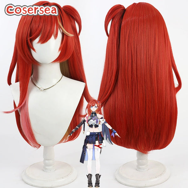 Cosersea Honkai Impact 3rd Senadina 60cm Red Mixed Blonde Ponytail Cosplay Wigs