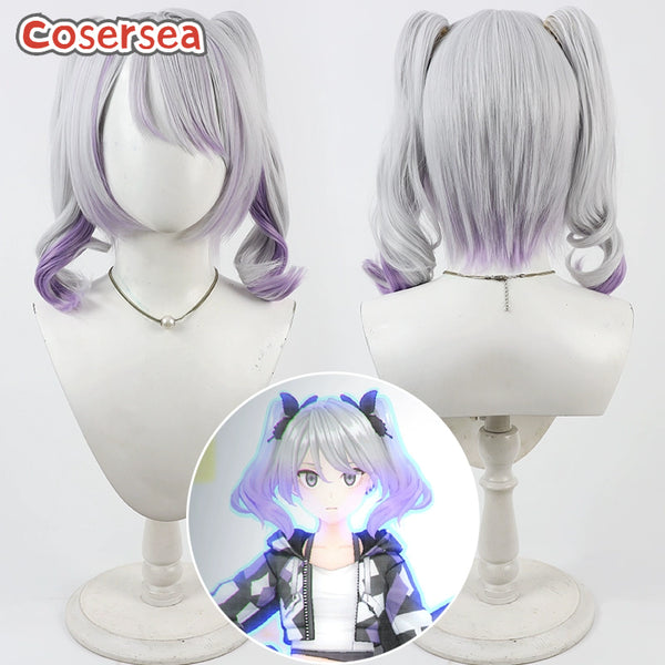 Cosersea Honkai: Star Rail Chi-chan 40cm Silver White Mixed Purple Ponytail Cosplay Wigs