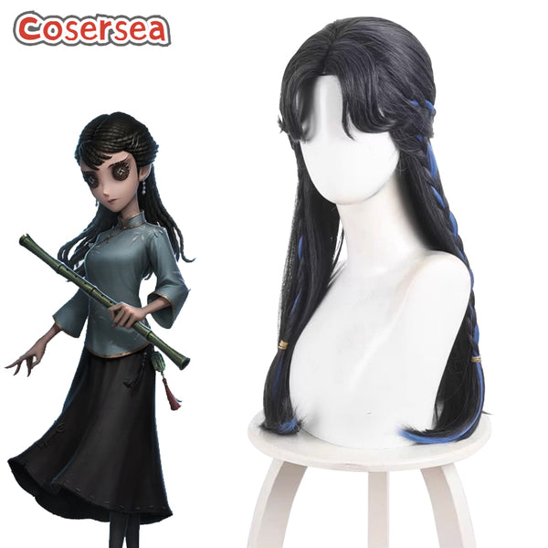 Identity V Antiquarian Qi Shiyi 60cm Dark Gray Mixed Blue Cosplay Wigs