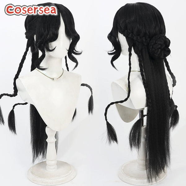 Identity V Fiona Gilman 80cm Long Black Cosplay Wigs With Buns