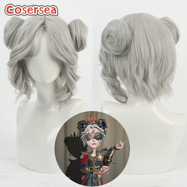 Cosersea Identity V Mechanic Tracy Reznik 30cm Wavy Silver White Cosplay Wigs With Buns