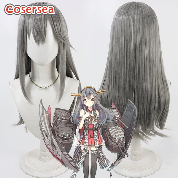 Cosersea Kantai Collection Kancolle Haruna Kai 60cm Long Gray Cosplay Wigs
