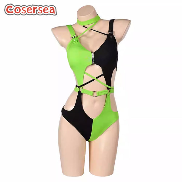 Cosersea Kim Possible Shego Swimsuit Cosplay Costume Bikini Swimwear Set