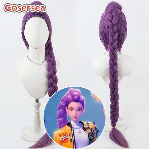Cosersea Kpop Demon Hunter Rumi 120cm Long Purple Braided Ponytail Cosplay Wigs