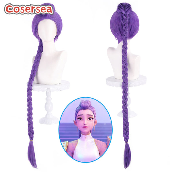 Cosersea Kpop Demon Hunter Rumi 130cm Long Purple Braided Ponytail Cosplay Wigs