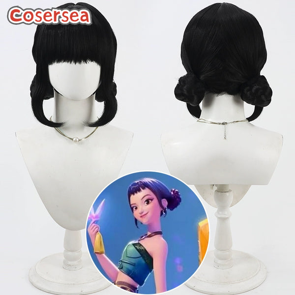 Cosersea Kpop Demon Hunter Zoey Black Purple Cosplay Wigs With Buns