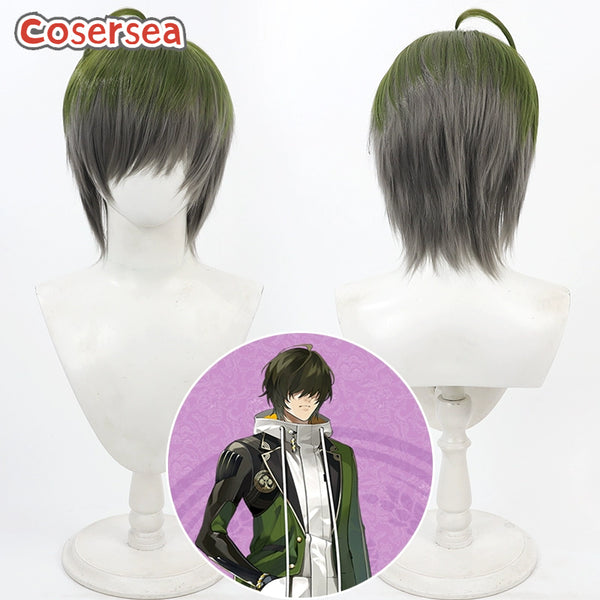 Kuwana Gou 30cm Green Mixed Gray Men Cosplay Wigs