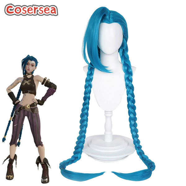130cm LOL Arcane Jinx Women Long Blue Braided Cosplay Wigs