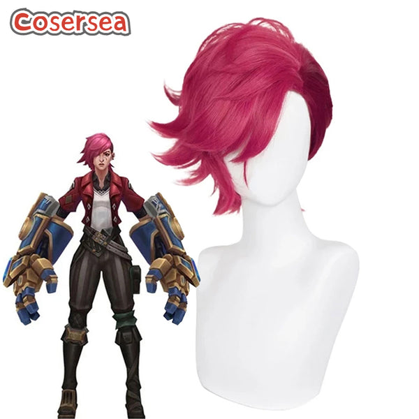 LOL Arcane Vi 30cm Short Wine Red Cosplay Wigs
