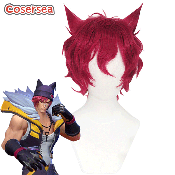 LOL Heartsteel Sett 30cm Curly Wine Red Cosplay Wigs
