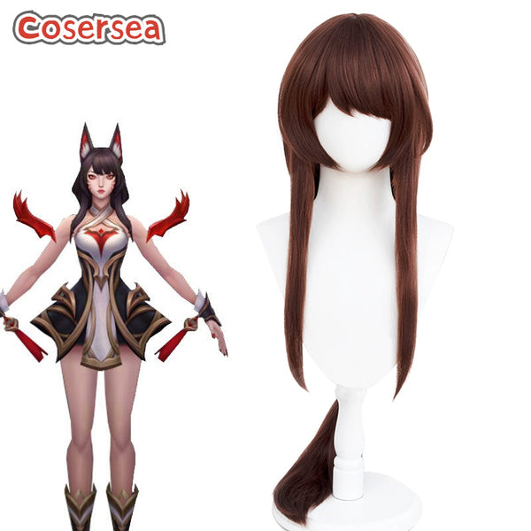 LOL Immortalized Legend Ahri 90cm Brown Braided Cosplay Wigs