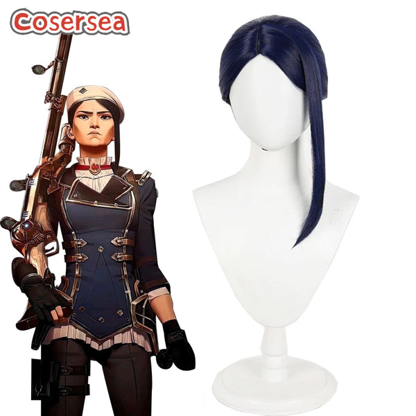 LOL Season 2 Arcane Caitlyn 50cm Dark Blue Cosplay Wigs