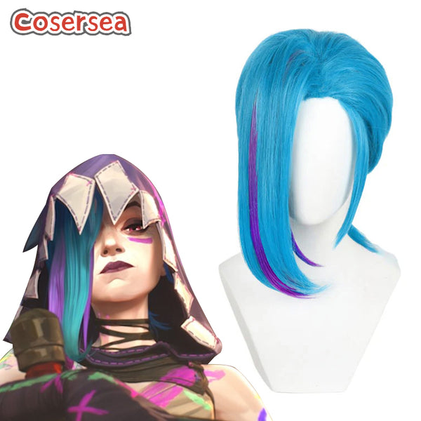 LOL Season 2 Arcane Jinx 45cm Blue Mixed Purple Cosplay Wigs