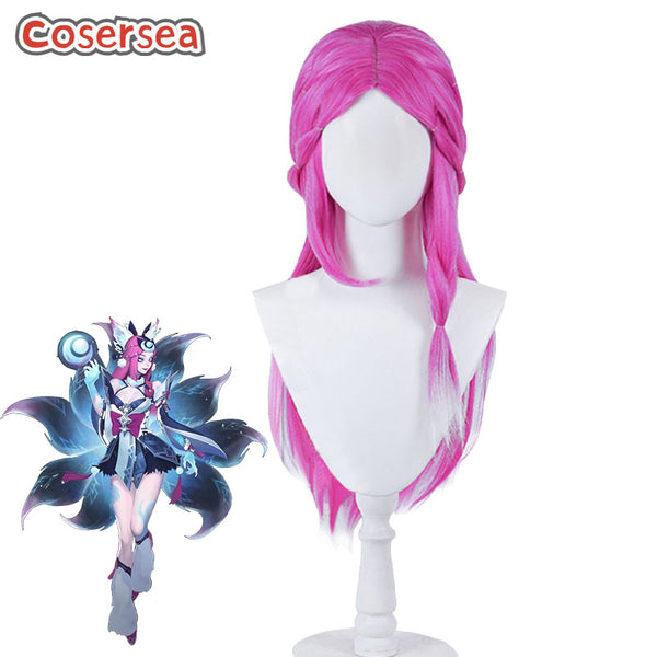 LOL Snow Moon Ahri 80cm Hot Pink Mixed White Cosplay Wigs