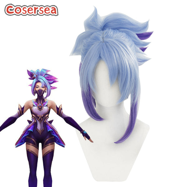 LOL Star Guardian Akali 45cm Blue Mixed Purple Cosplay Wigs