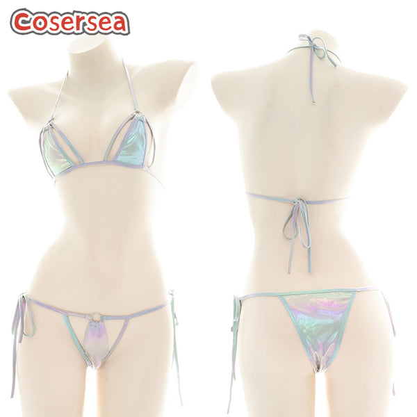 Laser Three-point Mini Strap Bikini Sexy Underwear Halter Pajamas