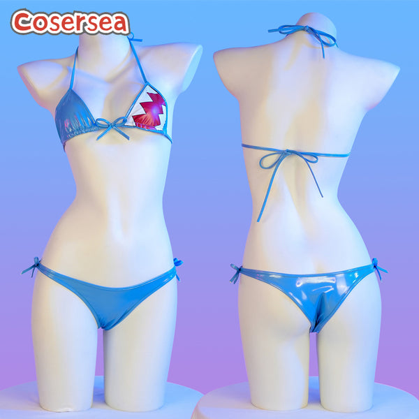 Light Blue PU Leather Bikini Anime Shark Printing Cosplay Lingerie