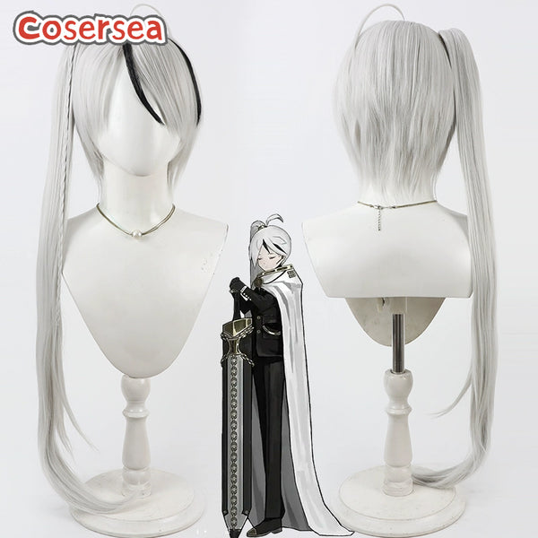 Cosersea Limbus Company Yan Vismok 90cm Silver White Mixed Black Ponytail Cosplay Wigs