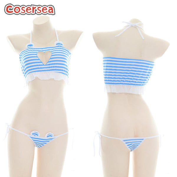 Love Hollowed out Bikini Halter Striped Underwear Sexy Women's Pajamas Uniform