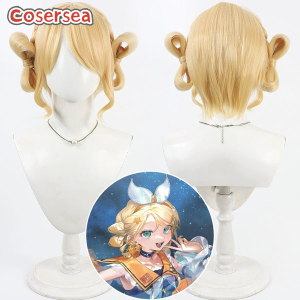 Cosersea Magical Mirai Kagamine Rin 30cm Short Blonde Cosplay Wigs With Buns