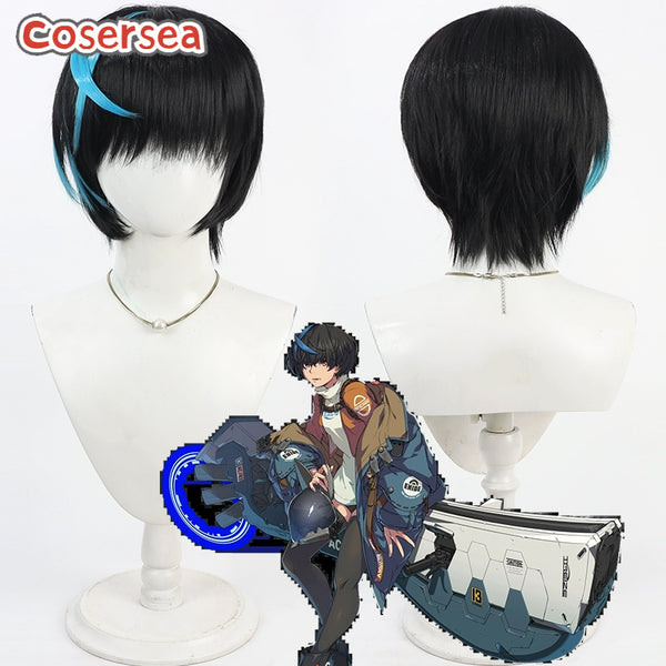Cosersea Mahou Kaiju Unika Hale 30cm Short Black Mixed Blue Cosplay Wigs