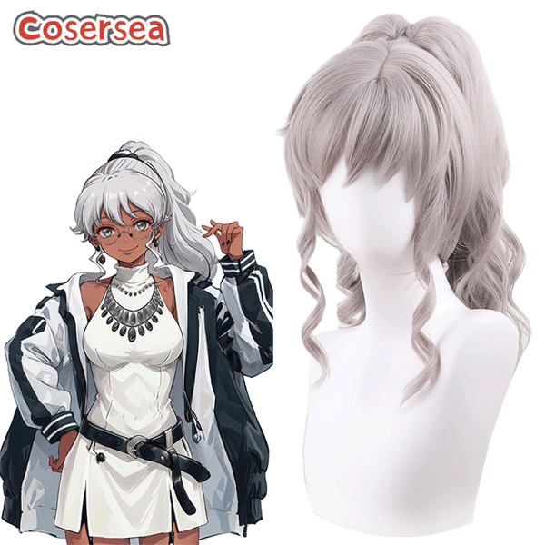 Metallic Rouge Naomi Ortmann 40cm Loose Wavy Grey Ponytail Cosplay Wigs