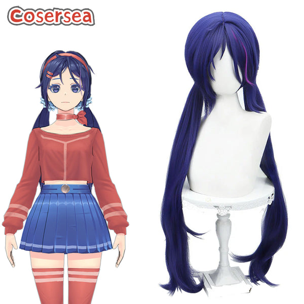 MiSide Mita 80cm Blue Mixed Hot Pink Cosplay Wigs