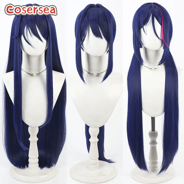 MiSide Mita 90cm Long Dark Blue Cosplay Wigs