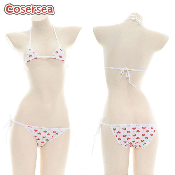 Mini Lace-up Strawberry Bikini Three-point Split Cotton Underwear