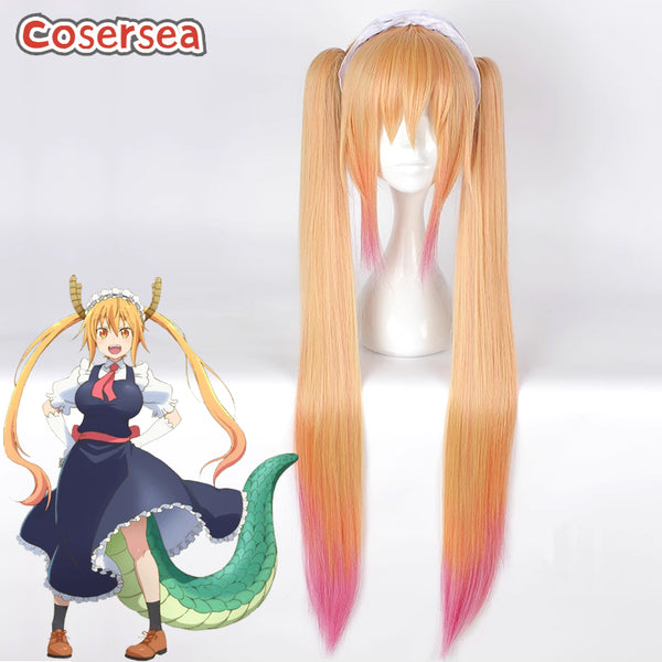 Miss Kobayashi's Dragon Maid Tohru 80cm Blonde Mixed Hot Pink Ponytail Wigs