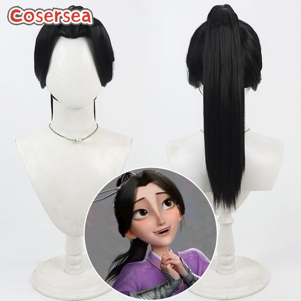 Ne Zha 2 Ne Zha Mother Mrs. Yin 55cm Black Ponytail Cosplay Wigs