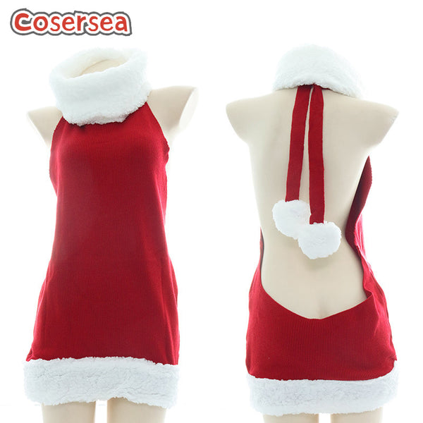 New Christmas Gift Dress Lamb Neck Halter Sweater Sexy Pullover Autumn Winter Homewear
