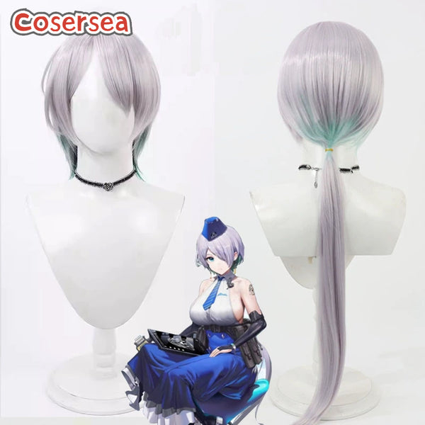 Cosersea Nikke The Goddess of Victory Brid 90cm Silver Gray Mixed Green Cosplay Wigs