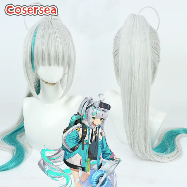 Cosersea Nikke The Goddess of Victory Epinel 105cm Silver White Mixed Blue Ponytail Cosplay Wigs
