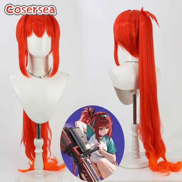 Cosersea Nikke The Goddess of Victory Rapi 100cm Wavy Red Ponytail Cosplay Wigs