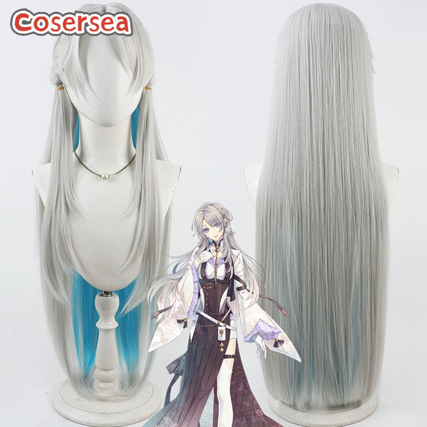 Cosersea Nintendo Switch Illusion of Itehari Hinagiku 100cm Silver Gray Mixed Light Blue Cosplay Wigs