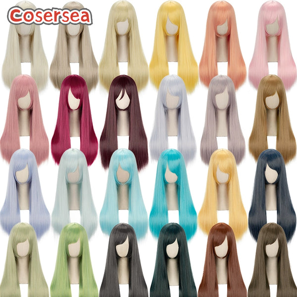 Over 100 Colors 60cm Long Straight Pure Color Cosplay Wigs