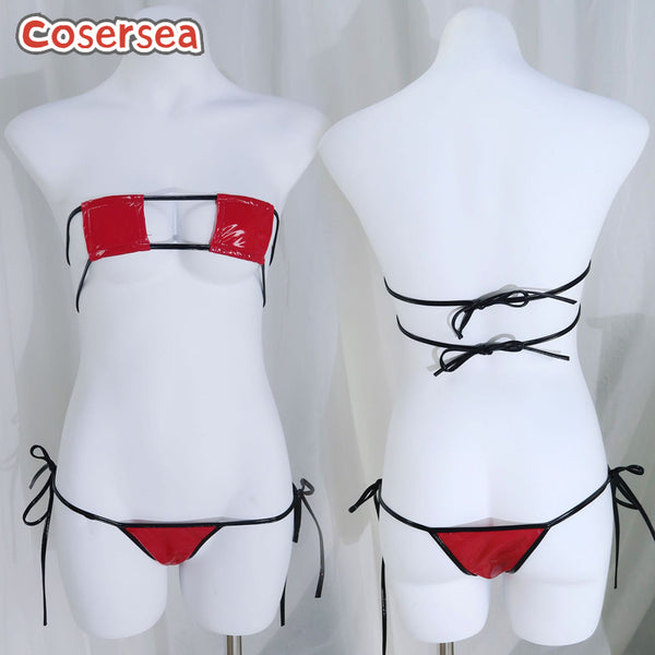 PU Leather Square Bikini Sexy Strap Hanging Neck Three Point Underwear
