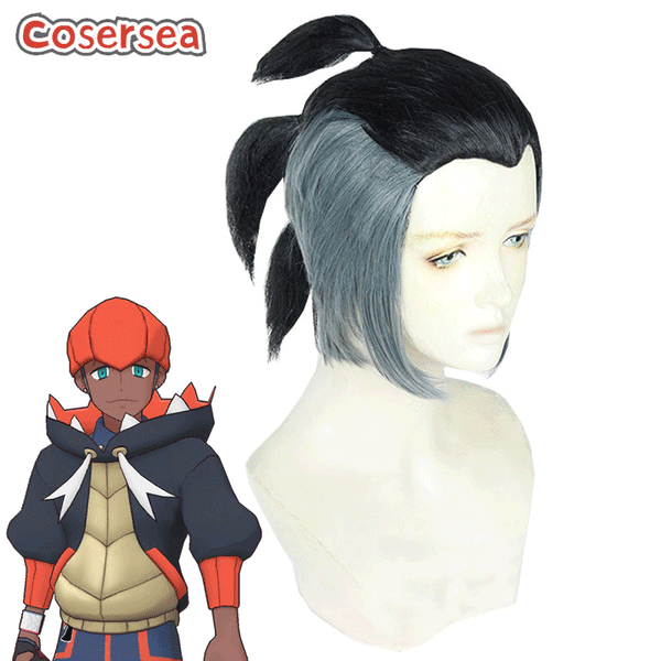 Pokémon Raihan Black Mixed Grey Men Cosplay Wigs