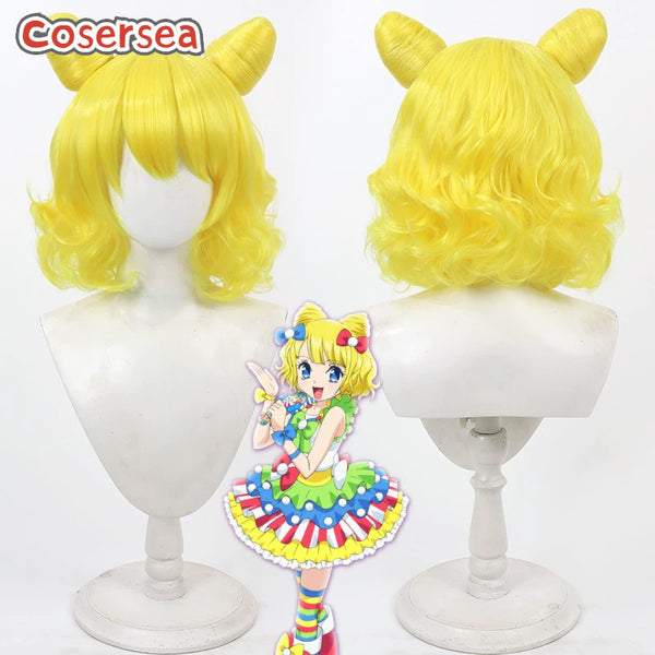 Cosersea Pretty Rhythm Minami Mirei 30cm Wavy Yellow Cosplay Wigs With Buns