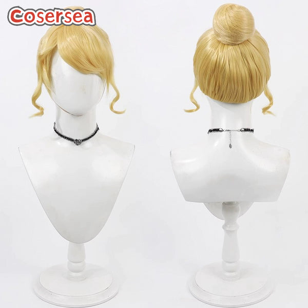 Princess Women Short Straight Blonde Cosplay Wigs With Buns