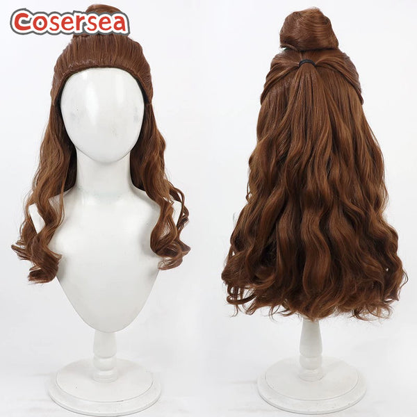 Cosersea Princess Belle 50cm Long Wavy Brown Cosplay Wigs With Buns
