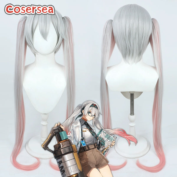 Project Neural Cloud Lam 120cm Silver Gray Mixed Pink Ponytail Cosplay Wigs