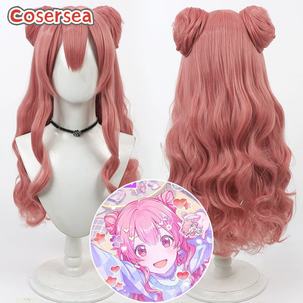 Project Sekai Momoi Airi 80cm Wavy Dark Pink Cosplay Wigs With Buns