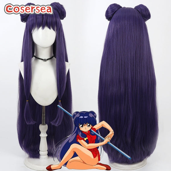 Ranma 1/2 Shampoo 100cm Purple Cosplay Wigs With Buns