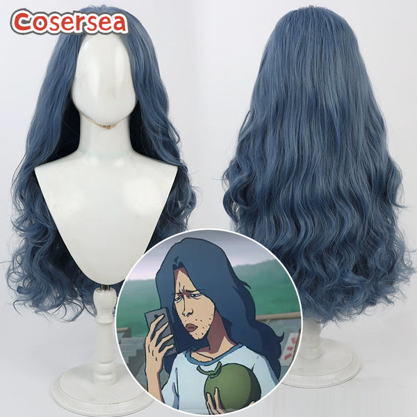 Scissor Seven Cheap Life Hua 90cm Long Wavy Blue Gray Cosplay Wigs