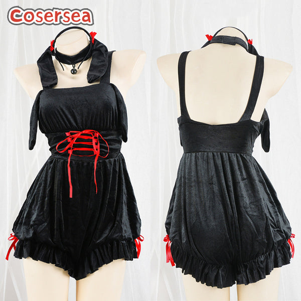 Sex Black Underwear Plush Rabbit One-piece Suspenders Halter Maid Uniform
