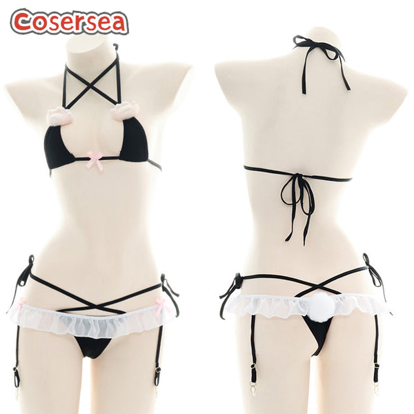 Sexy Black Bikini Cat Claws Pajamas Home Clothes Private Underwear