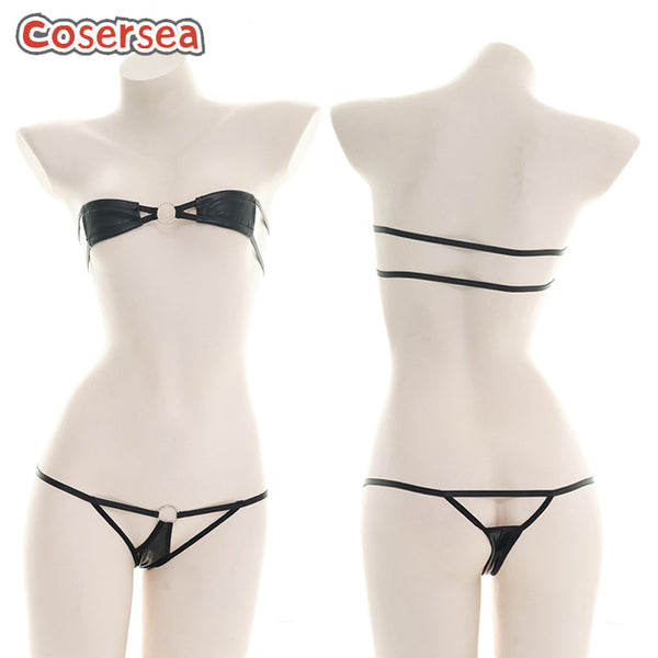 Sexy Black Bikini PU Leather Private Room Underwear Pajamas