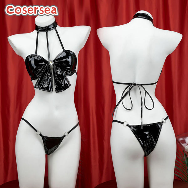Sexy Black PU Leather Bikini Role Play Pajamas Animation Underwear